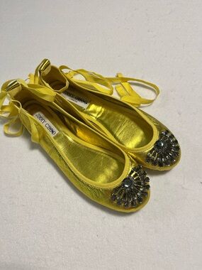 💛Jimmy Choo Metallic Yellow Leather Grace Crystal Embellished Ballet Flats
EU 6